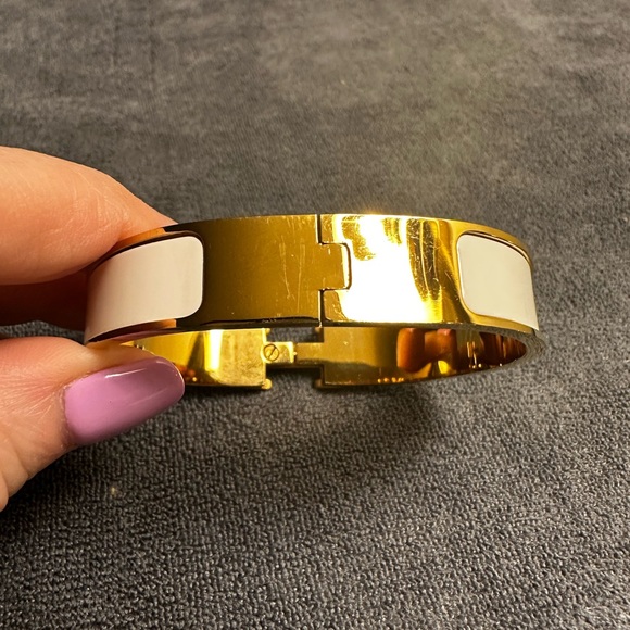Hermes Gold and White Clic H Bracelet - Picture 6 of 11